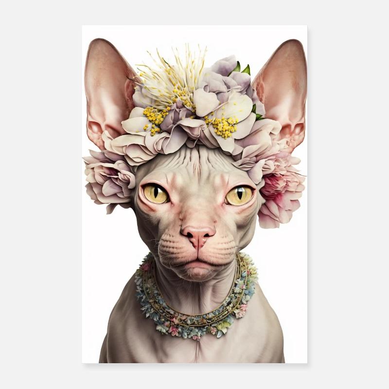 Sphynx Katze Blumenkranz Nacktkatze Katzen Poster Poster 60x90 cm