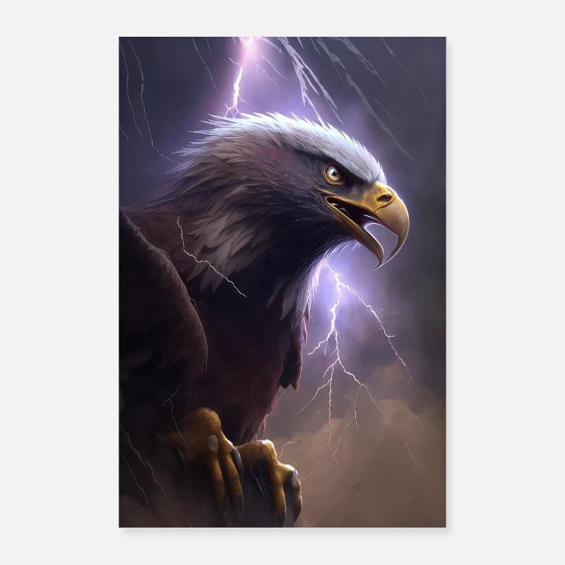 Eagle Lightning Cool Storm Animal Bird Epic Poster 24" x 35" (60x90 cm)
