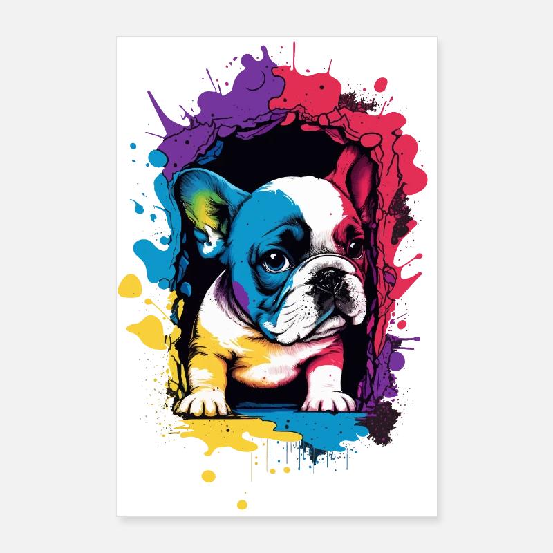 Mignon chiot bouledogue français coloré Poster 60 x 90 cm