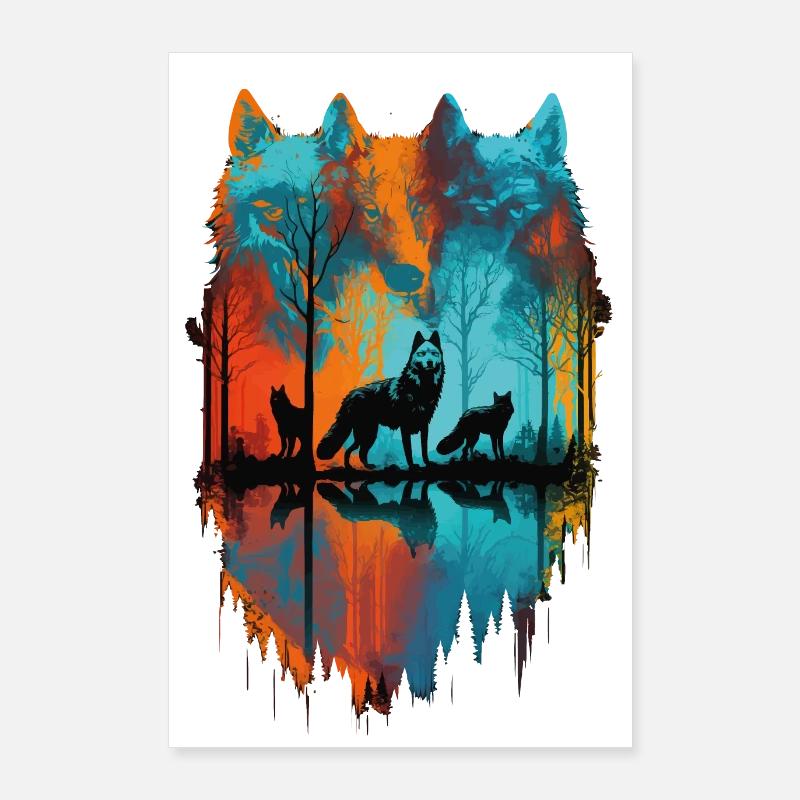 Wolfsrudel wandern Poster 60x90 cm