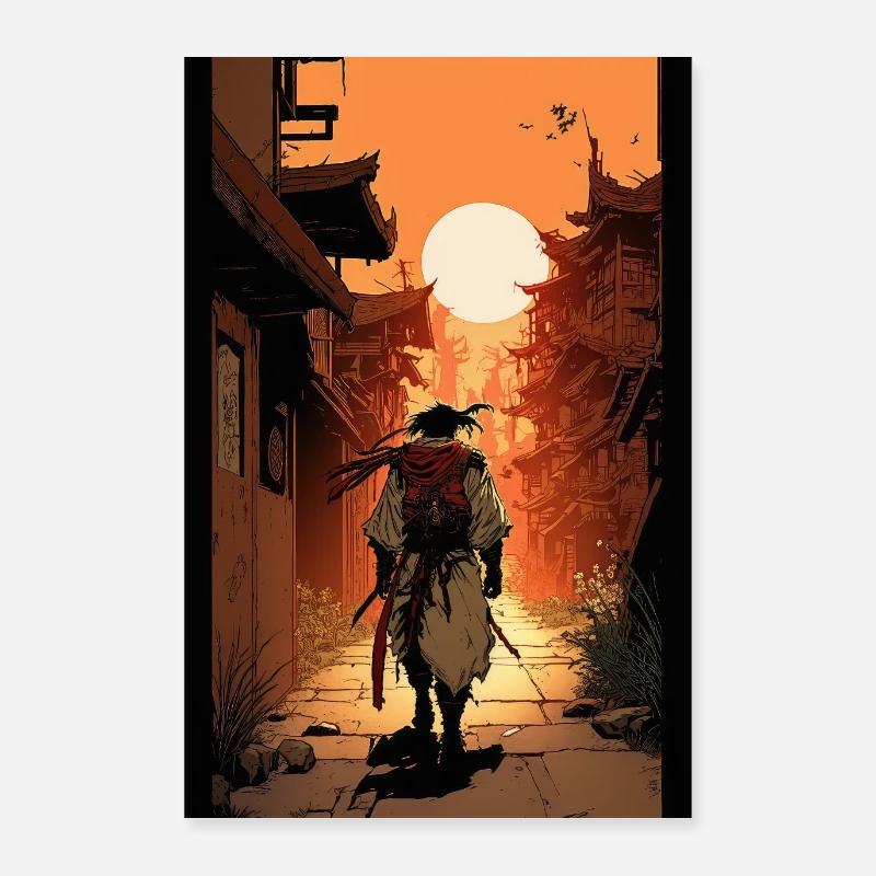 Japanese Samurai Warrior Sun City Temple Poster 24" x 35" (60x90 cm)