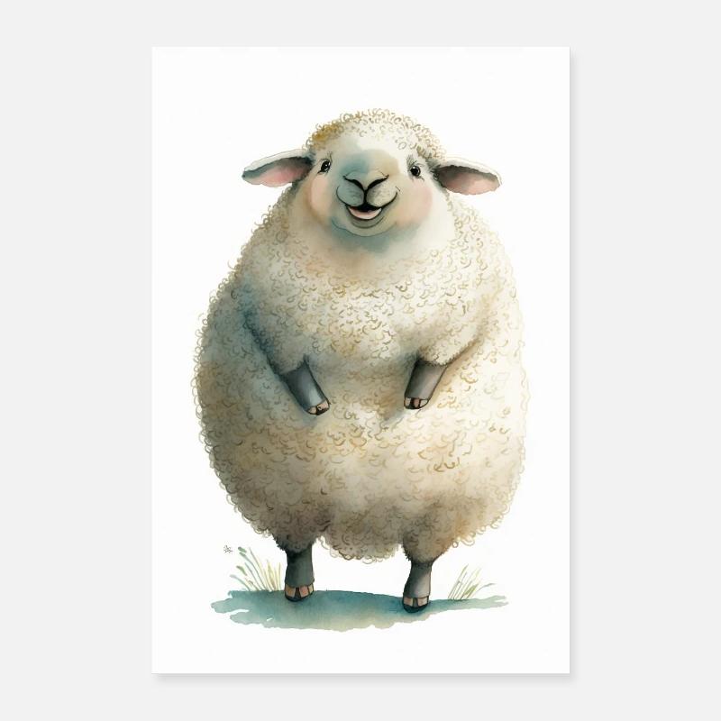 Dickes flauschiges Schaflächelt Ostern Osterlamm - Poster 60x90 cm - Weiß