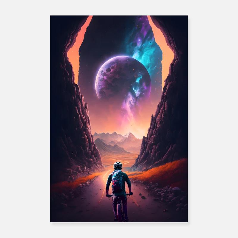 Mountain bikers in space Poster 24" x 35" (60x90 cm)