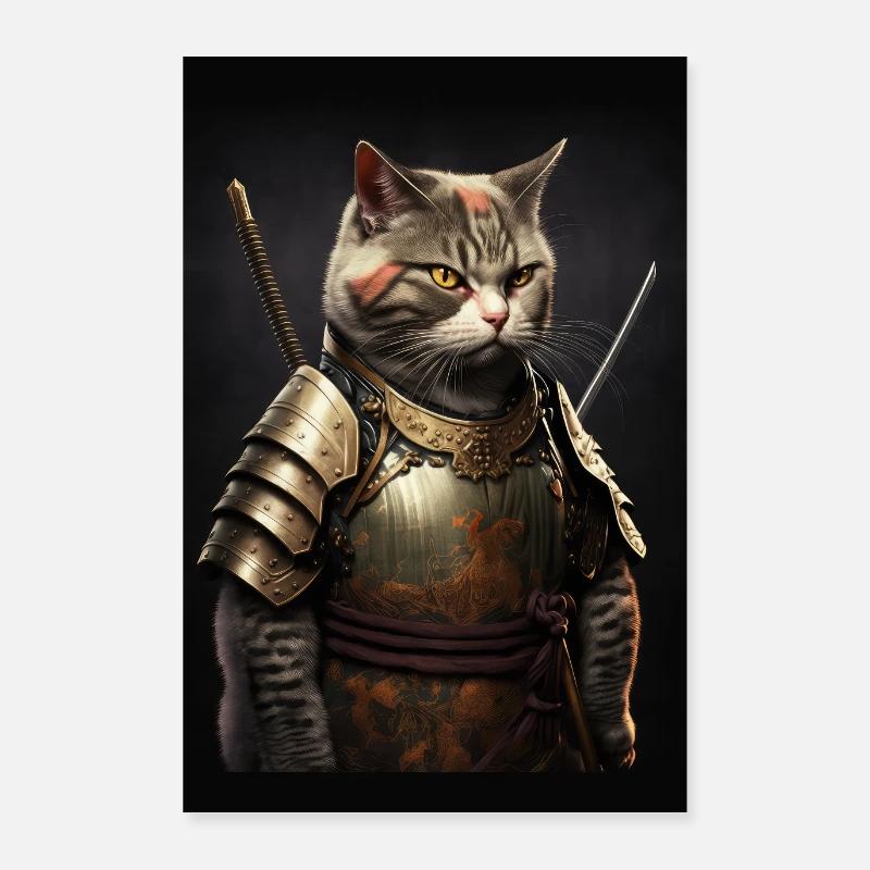 Samurai Katze Cat Cool Japan Krieger Poster 60x90 cm