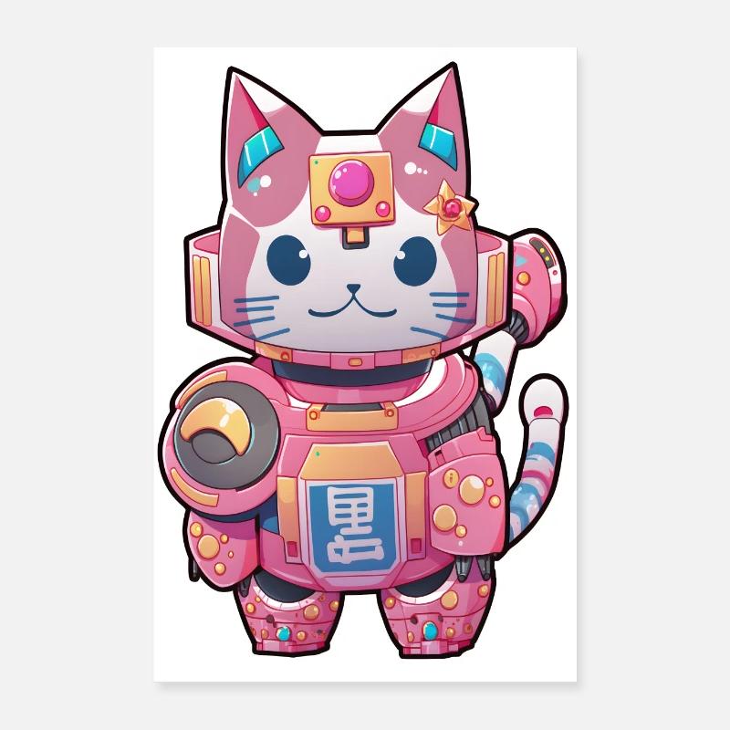 Chat cyborg - Poster 60 x 90 cm - blanc