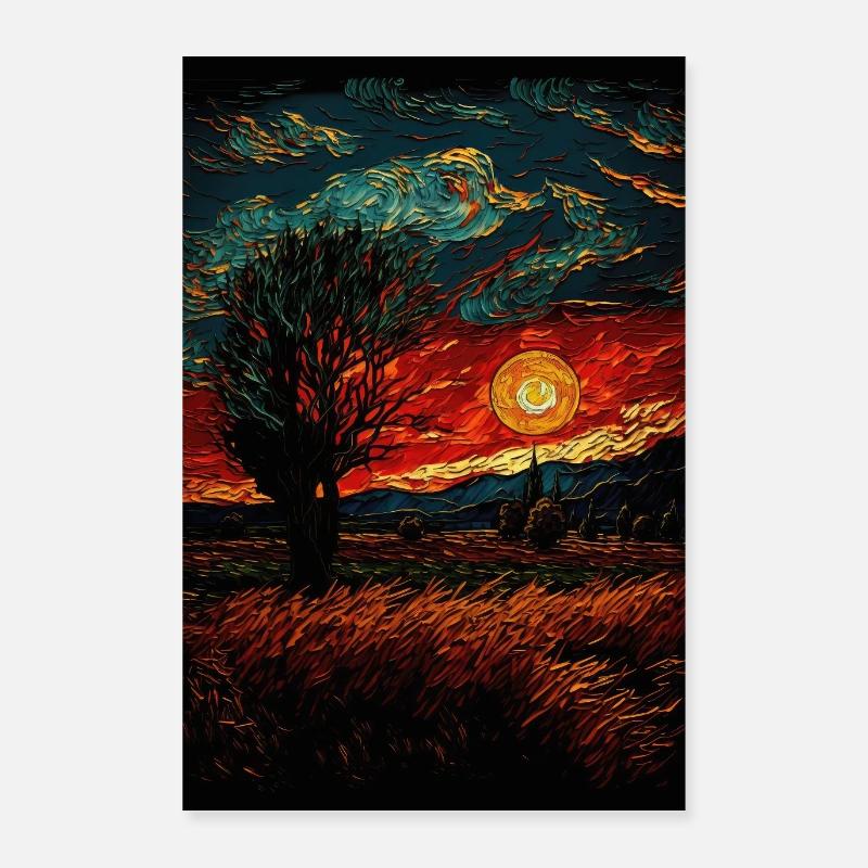 Peintures de terrain de paysage de coucher de soleil Poster 60 x 90 cm