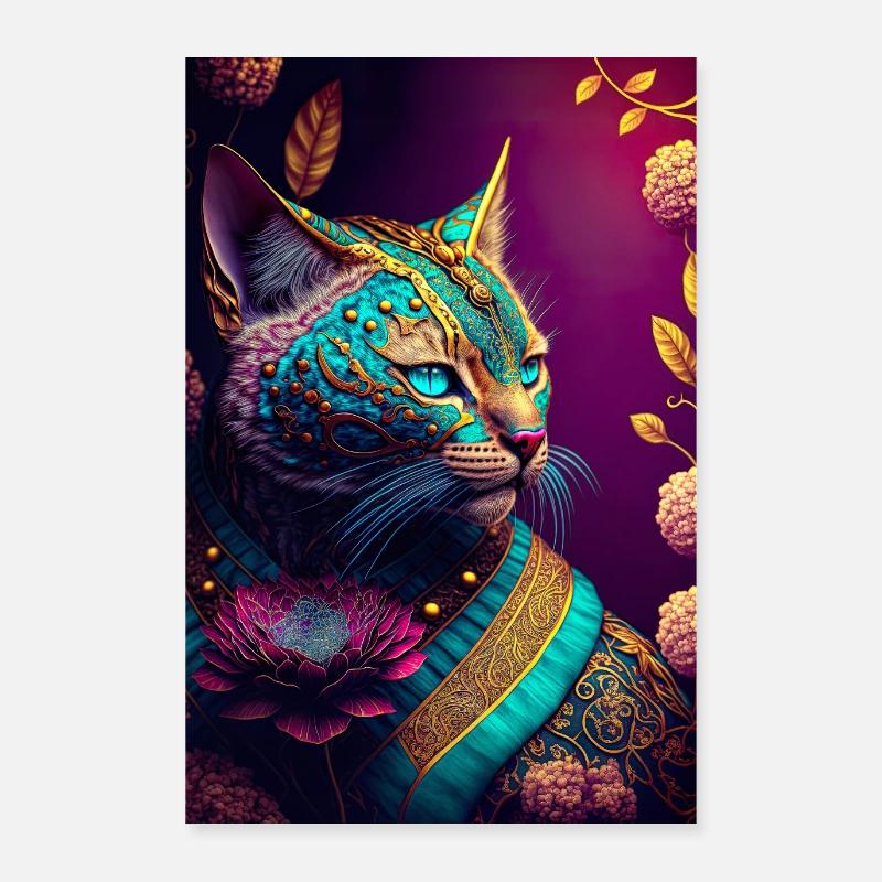 Fantasy-Kriegerkatze - Poster 60x90 cm - Weiß