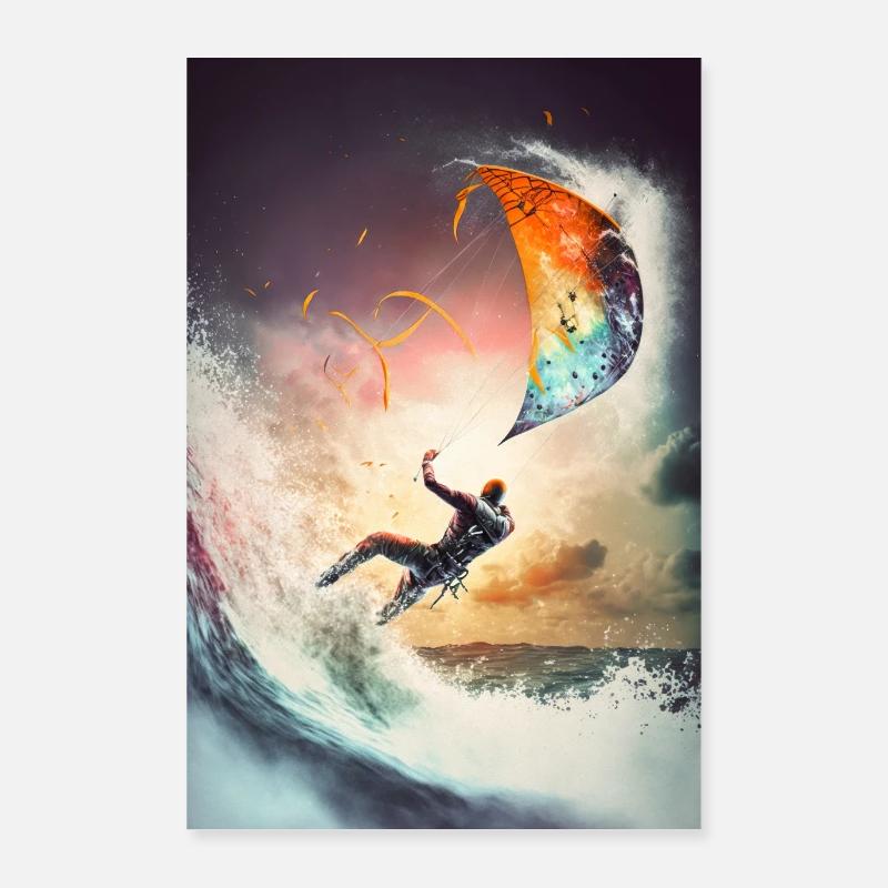 Kitesurfing Poster Beautiful Wall Decor for Beach Poster 24" x 35" (60x90 cm)