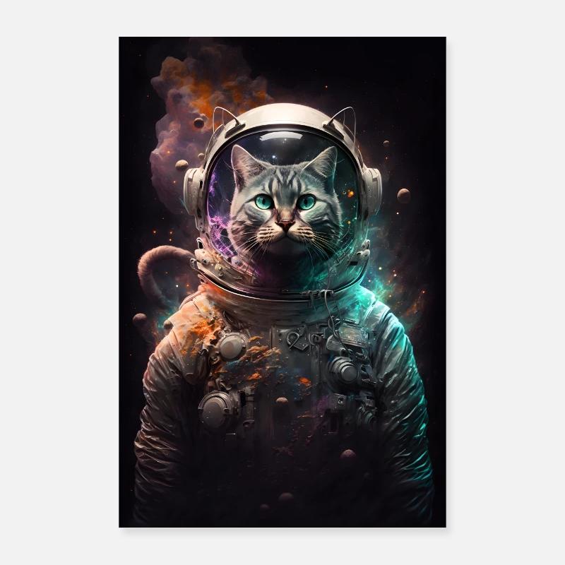 Chat astronaute mignon - Poster 60 x 90 cm - blanc