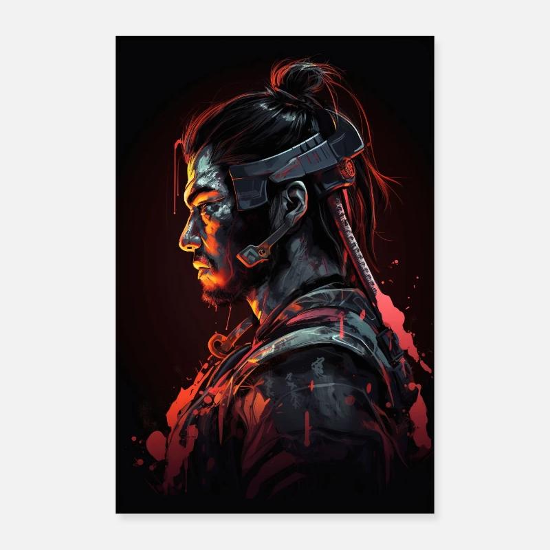 Neon Cyber Samurai Warrior #8 Poster 60x90 cm