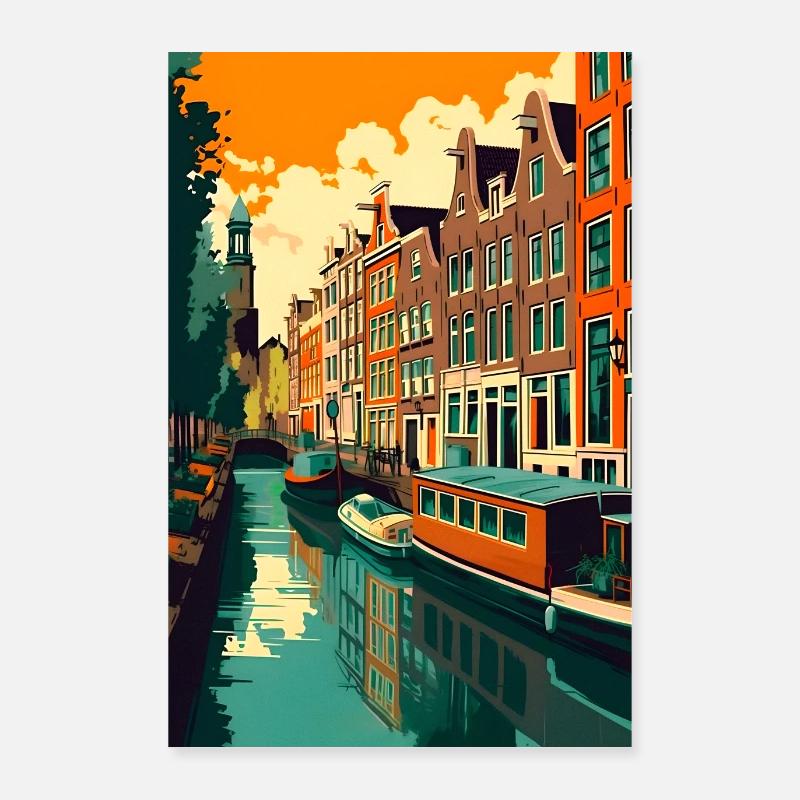 Affiche de voyage minimaliste d’Amsterdam - Poster 60 x 90 cm - blanc