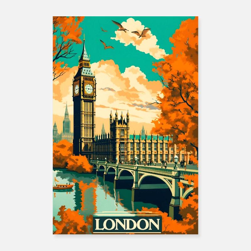 Affiche de voyage du Parlement de Londres - Poster 60 x 90 cm - blanc