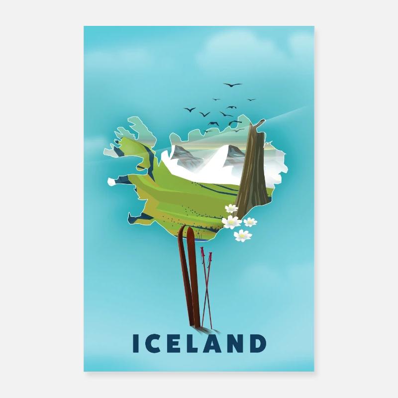Carte de l’Islande carte de ski Poster 60 x 90 cm