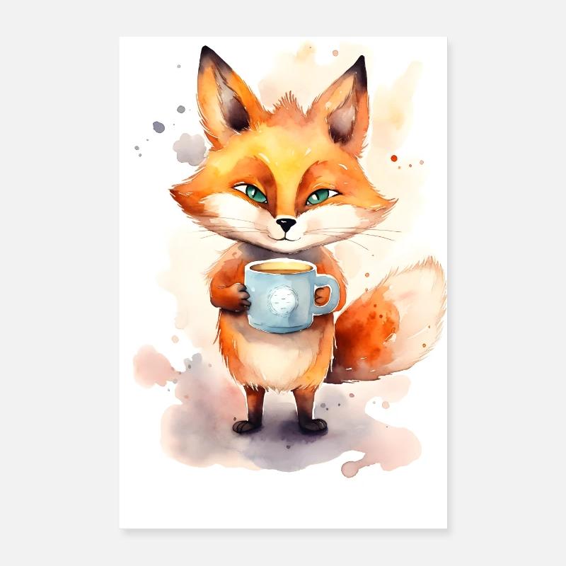 Fuchs mit Kaffee Poster 60x90 cm
