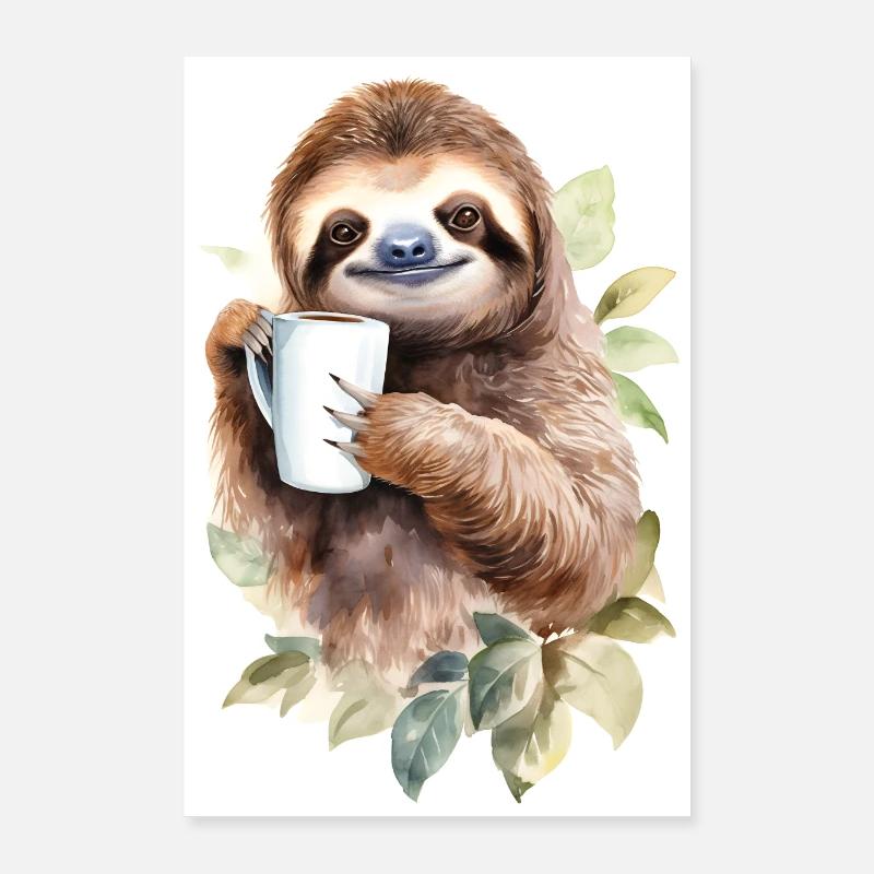 Sloth with coffee Poster 24" x 35" (60x90 cm)