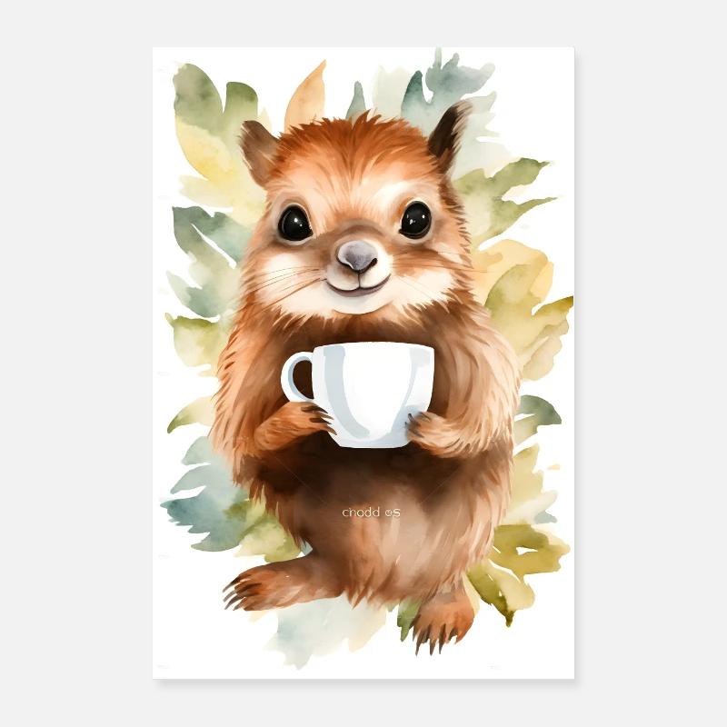 Eichhörnchen mit Kaffee Poster 60x90 cm