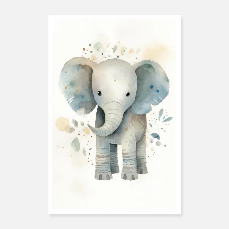 Affiche bébé éléphant - Poster 60 x 90 cm - blanc