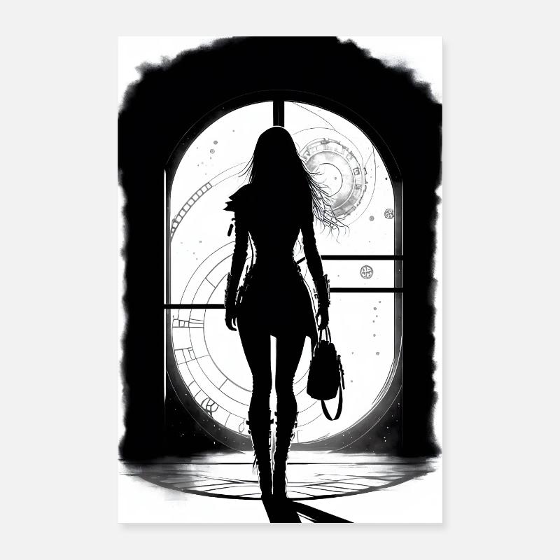 femme seule devant une porte Poster 60 x 90 cm