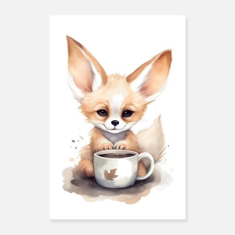 Fennek mit Kaffee Poster 60x90 cm