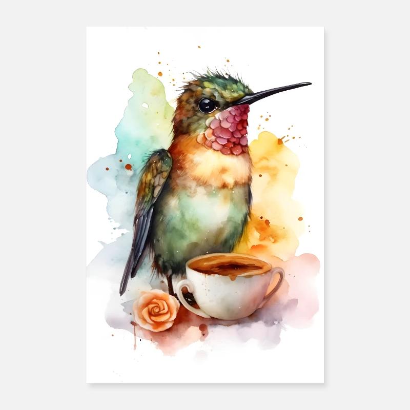 Colibri avec café Poster 60 x 90 cm
