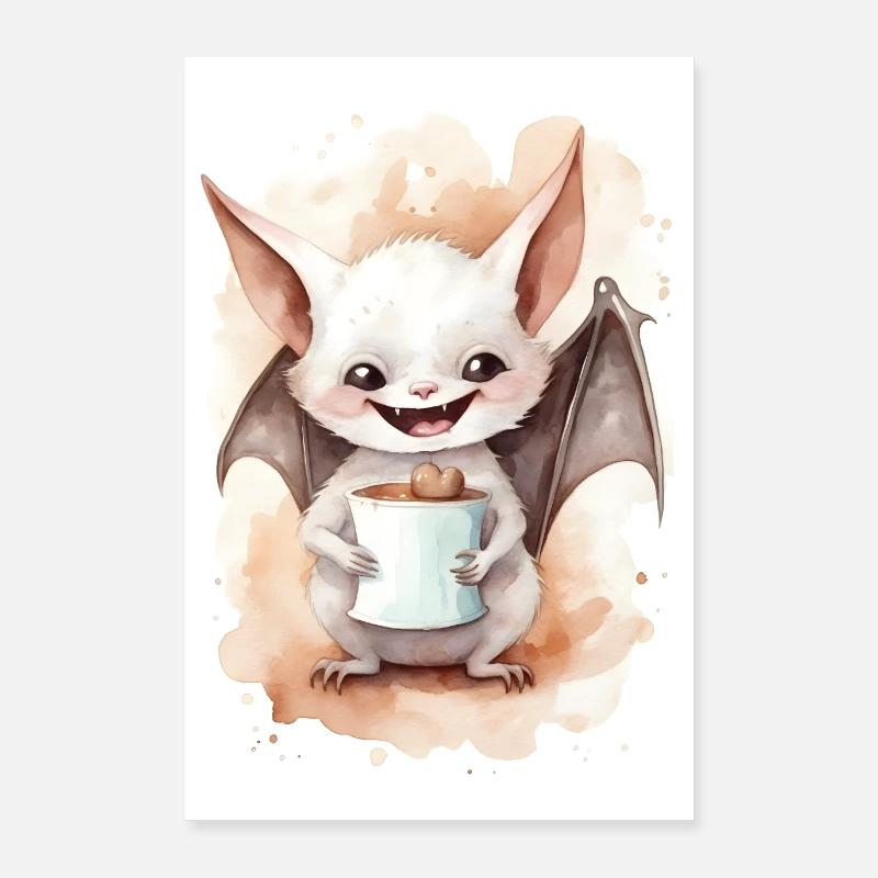 Weiße Fledermaus mit Kaffee Poster 60x90 cm