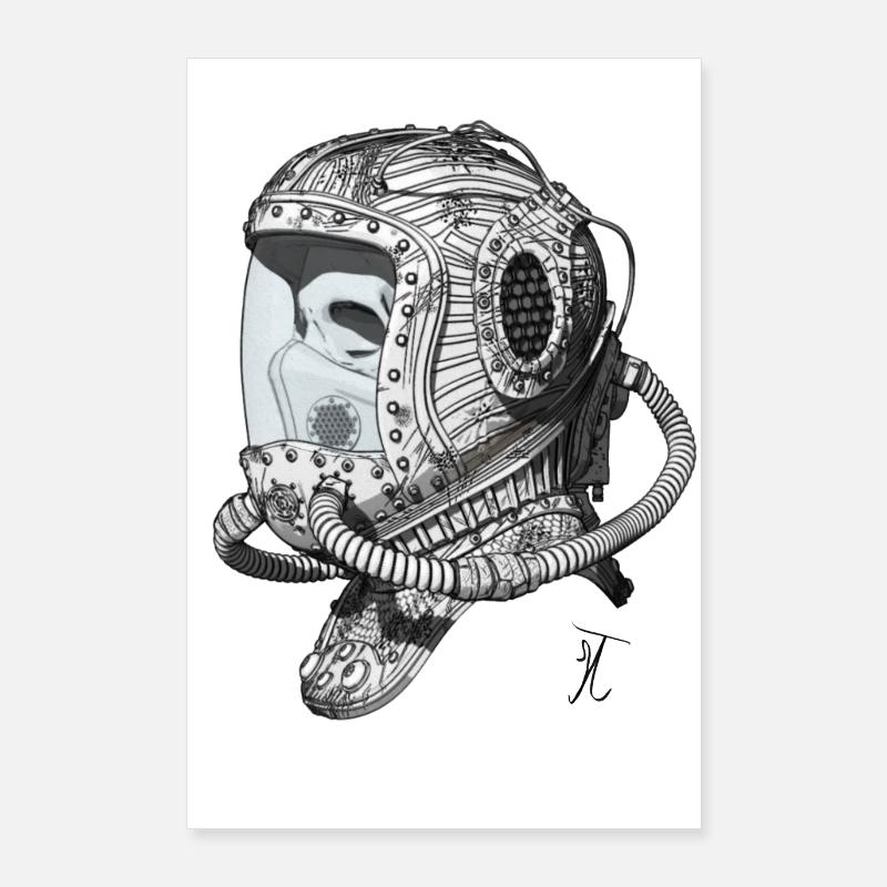 Casque spatial ancien monochrome Poster 60 x 90 cm