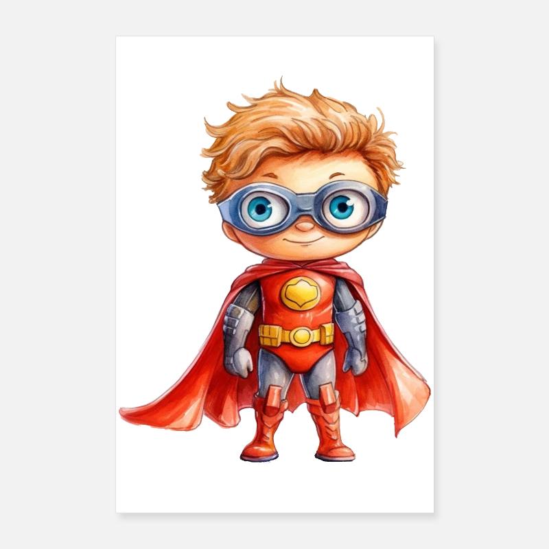 Super-héros Aquarelles Héros d’enfance Poster 60 x 90 cm