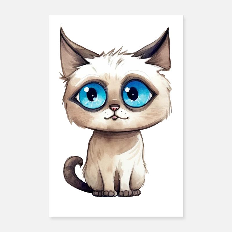 Siamese Cat Watercolors Pet Drawing Poster 24" x 35" (60x90 cm)