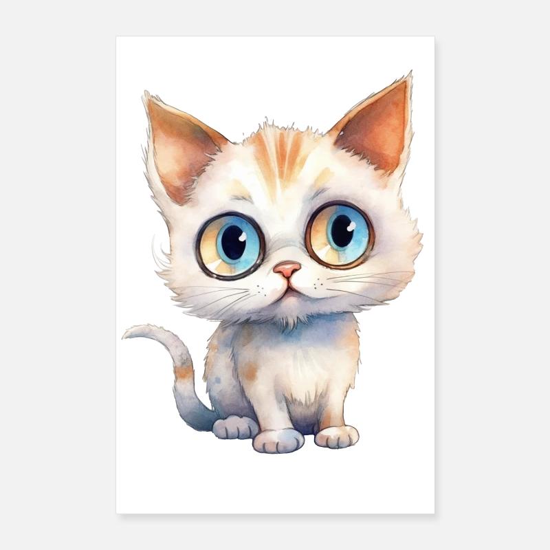 Cat Watercolor Drawing Poster 24" x 35" (60x90 cm)