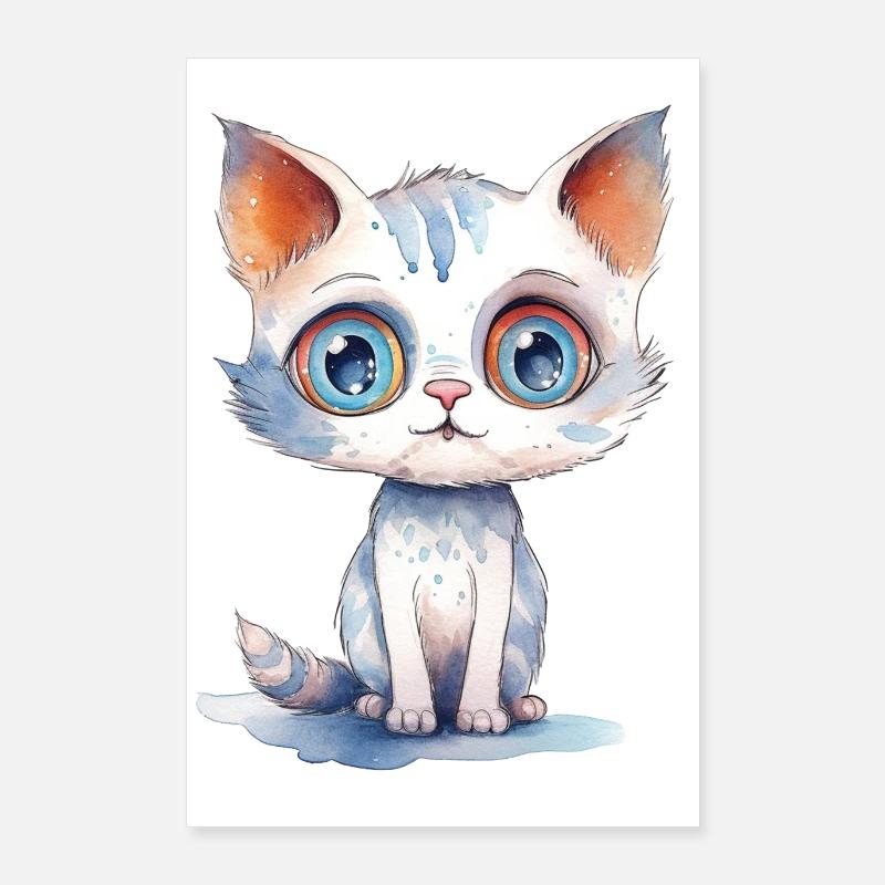 Dessin à l’aquarelle de chat Poster 60 x 90 cm