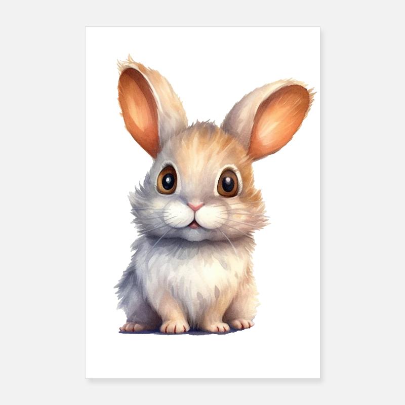 Dessin à l’aquarelle de lapin Poster 60 x 90 cm