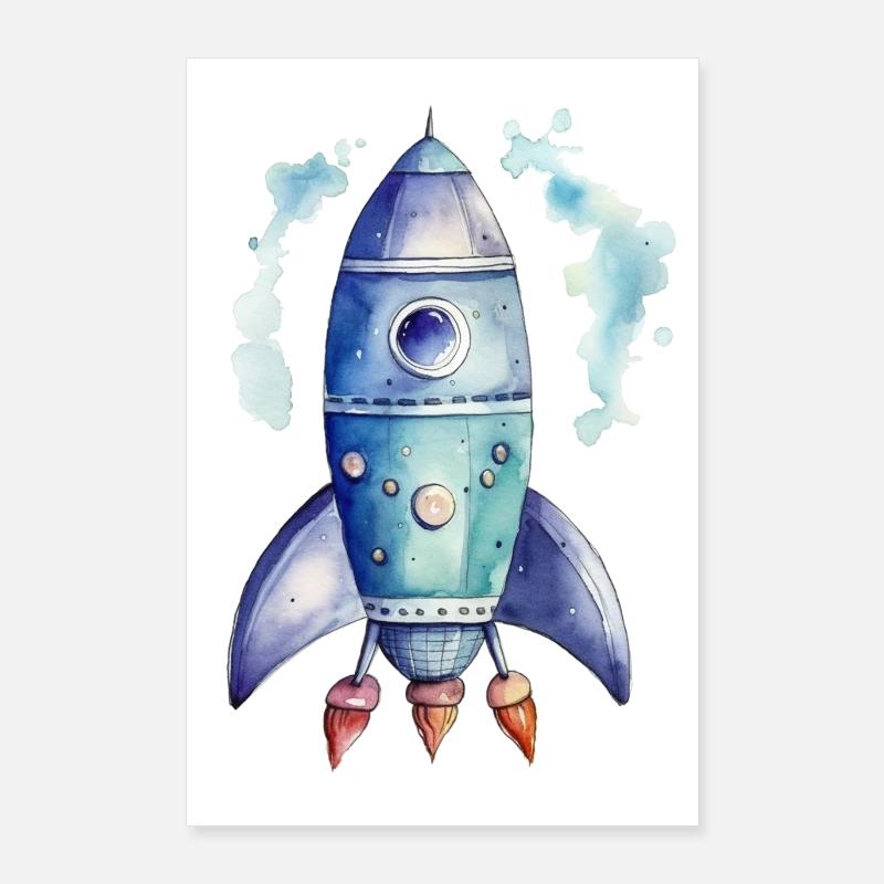 Dessin d’aquarelles de fusée Poster 60 x 90 cm