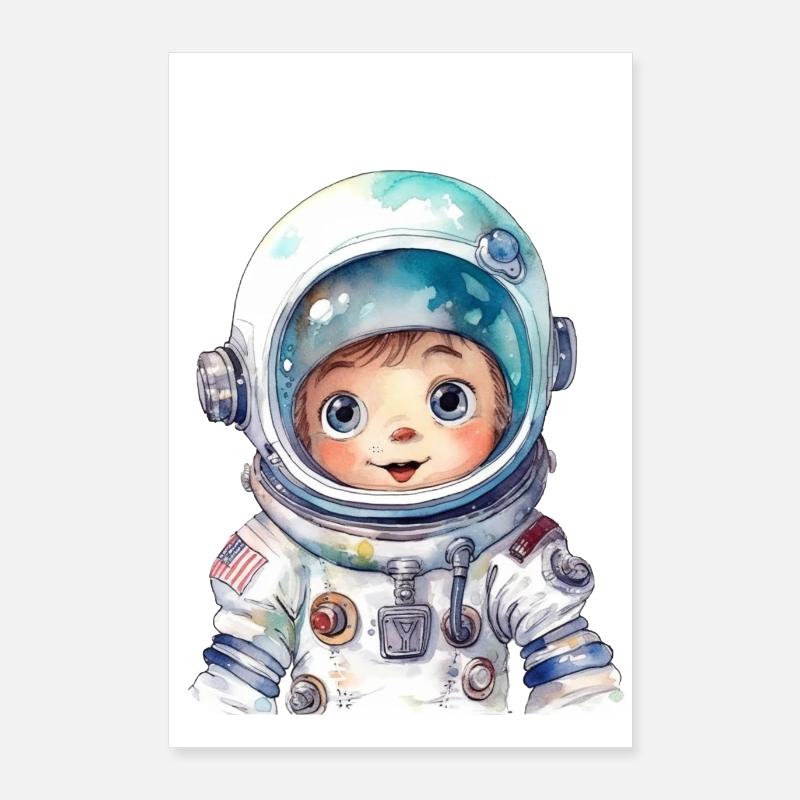 Dessin à l’aquarelle d’astronaute Poster 60 x 90 cm