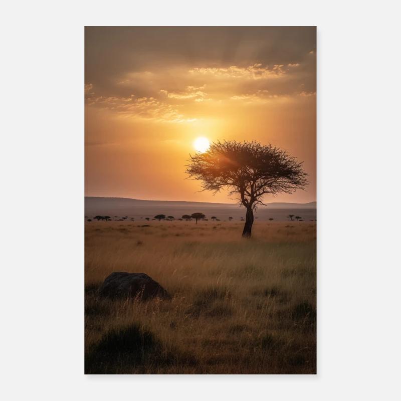 Coucher de soleil dans la savane Poster 60 x 90 cm