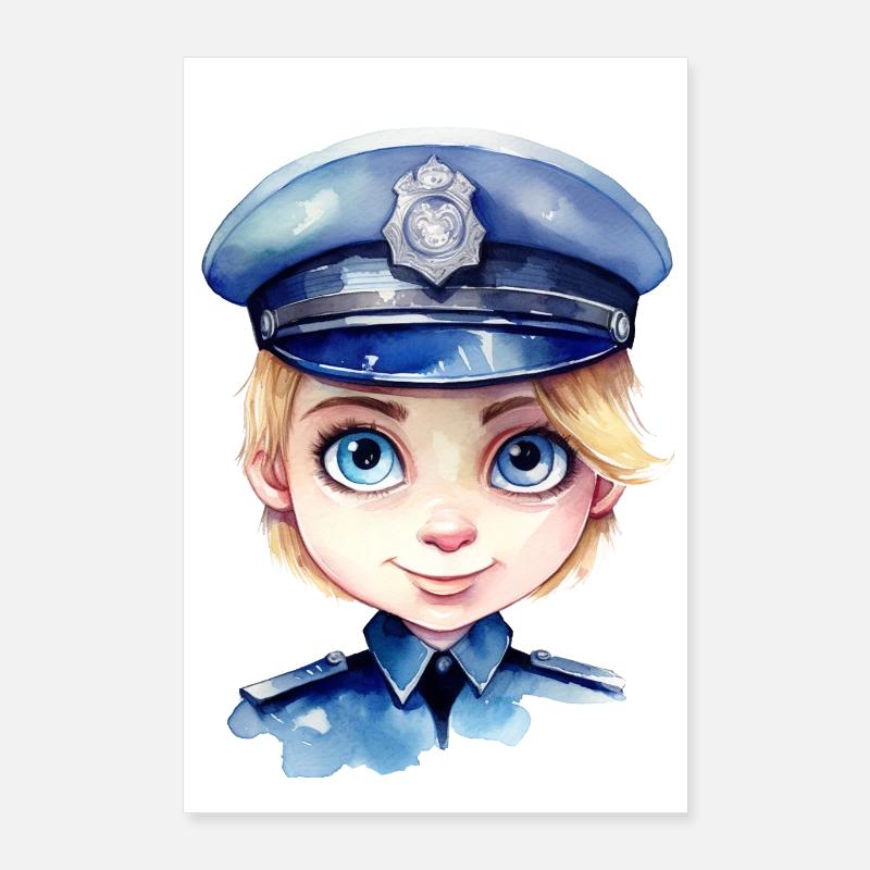 Dessin d’aquarelles de policière Poster 60 x 90 cm
