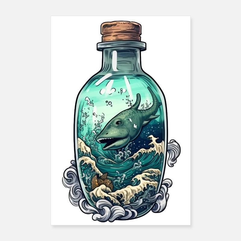 Ozean Flasche Zeichnung Poster 60x90 cm