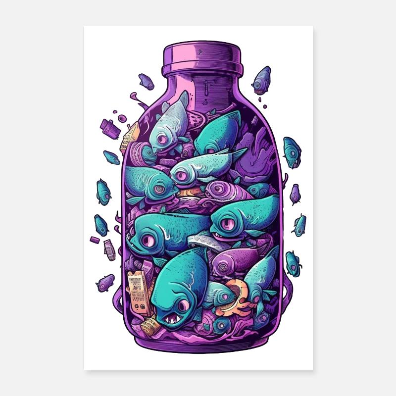 Dessin de bouteille de poisson Poster 60 x 90 cm