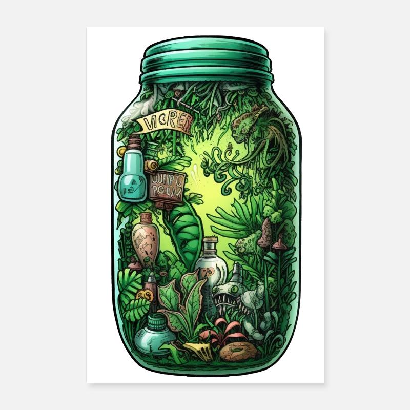 Dschungel Flasche Zeichnung Poster 60x90 cm