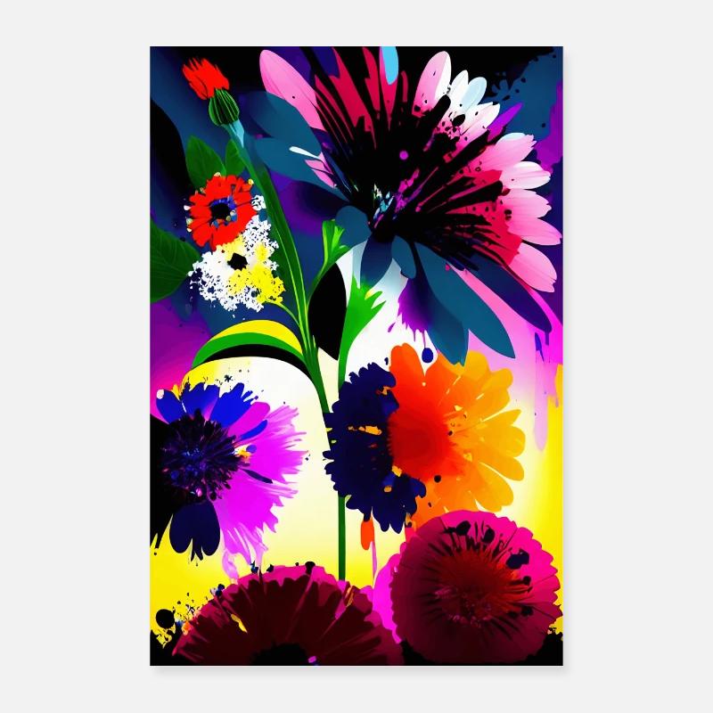 Fleurs créatives Eclaboussures de peinture Poster 60 x 90 cm