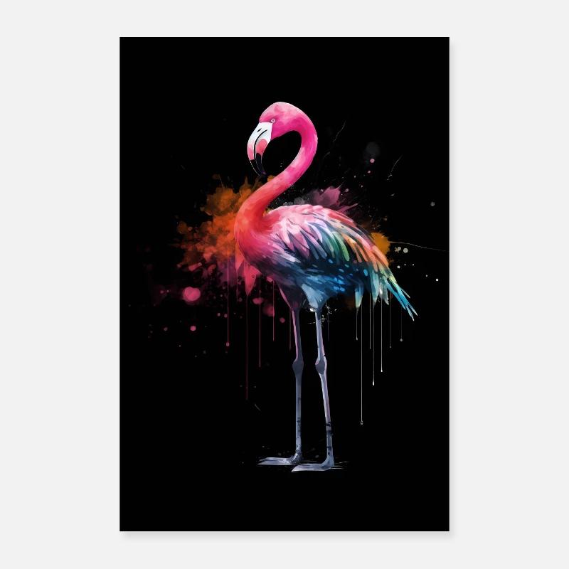 Flamingo Colorful - Poster 60x90 cm - Weiß