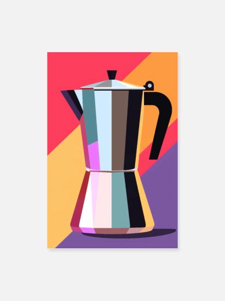Bunter Espressokocher - Poster 60x90 cm - Weiß