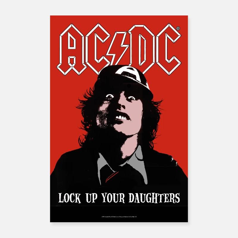 AC / DC Logo Angus Young Lås dine døtre op Poster 60x90 cm