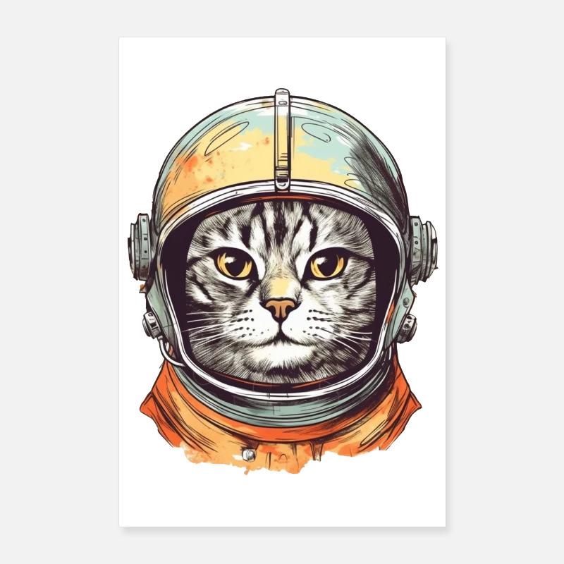 Space Cat Vintage Drawing Poster 24" x 35" (60x90 cm)