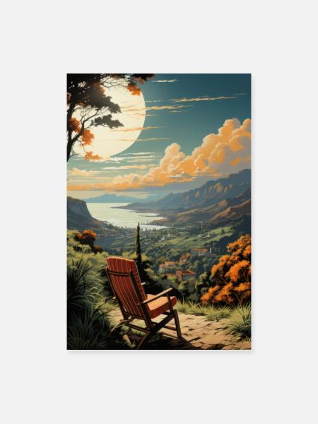 Berg-Retro-Urlaub, Retro-Stil - Poster 60x90 cm - Weiß