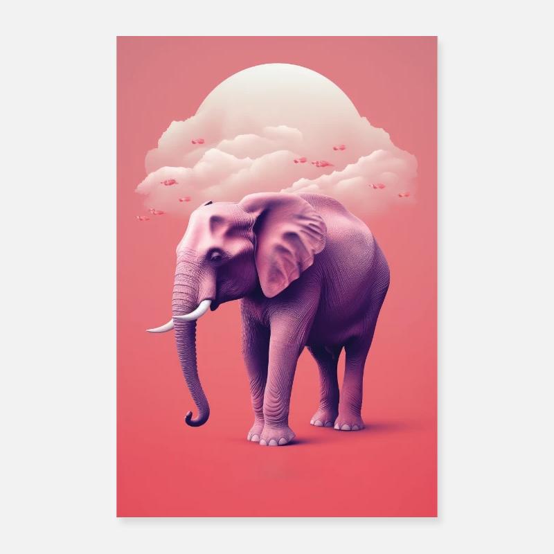 Affiche avec éléphant rose Poster 60 x 90 cm