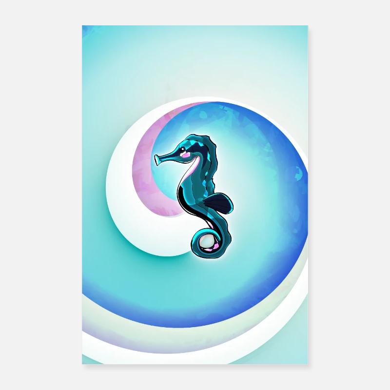Seepferdchen mit blauem Wirbelhintergrund Poster 60x90 cm