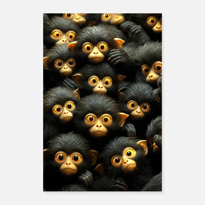 Cute Cartoon Monkey Herd 4 - Poster 24" x 35" (60x90 cm) - white