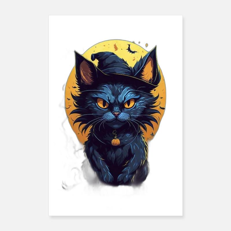 Chat effrayant et tête de citrouille: un effrayant et drôle Poster 60 x 90 cm