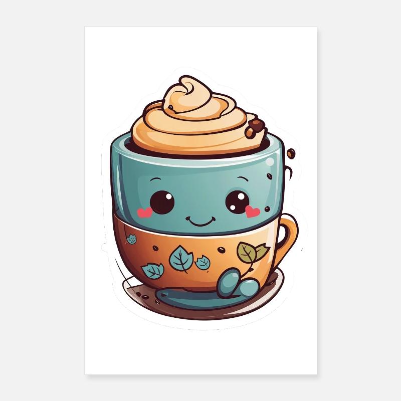 Koffein-Glückseligkeit: Süße Kaffeetasse Poster 60x90 cm