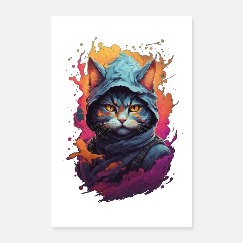 Fiery Feline Warrior: Detailed Ninja Cat Poster 24" x 35" (60x90 cm)